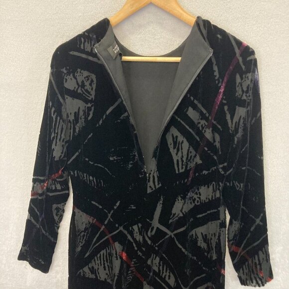 Linda Allard Ellen Tracy Velvet Burnout Dress Size 4 Silk Black Art Long Sleeve - Picture 14 of 15